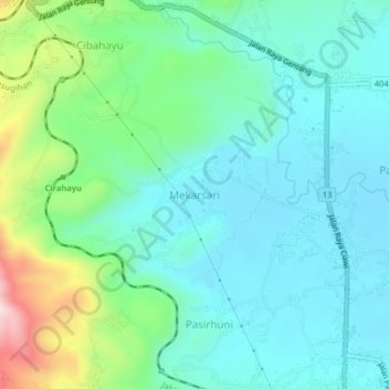 Mapa topográfico Mekarsari, altitude, relevo