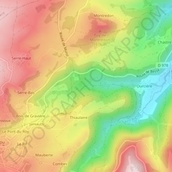 Mapa topográfico Cascades de Chiloza, altitude, relevo