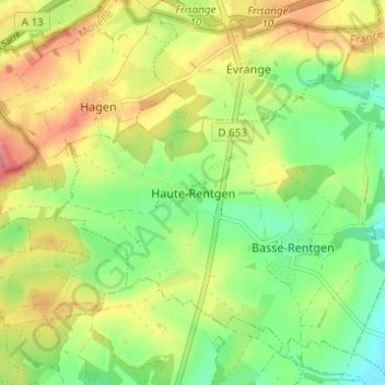 Mapa topográfico Haute-Rentgen, altitude, relevo
