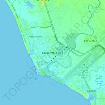 Mapa topográfico Las Jarretaderas, altitude, relevo