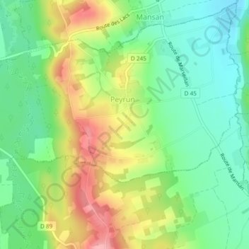 Mapa topográfico Mazeroles, altitude, relevo