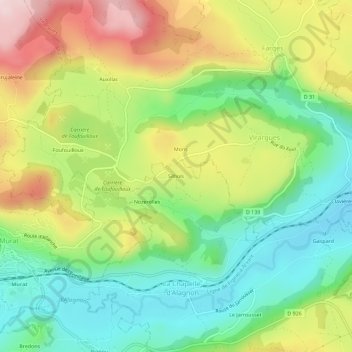 Mapa topográfico Silhols, altitude, relevo
