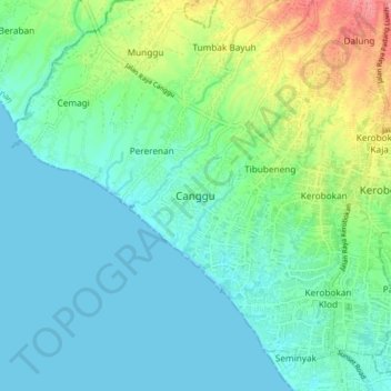 Mapa topográfico Canggu, altitude, relevo