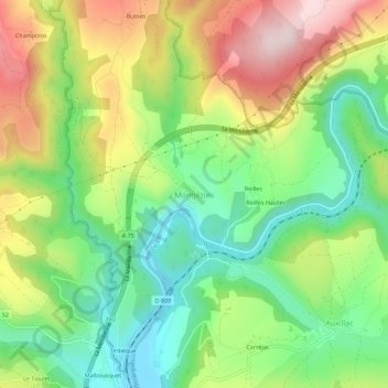 Mapa topográfico Montjézieu, altitude, relevo
