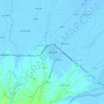 Mapa topográfico Kuchesfahan, altitude, relevo