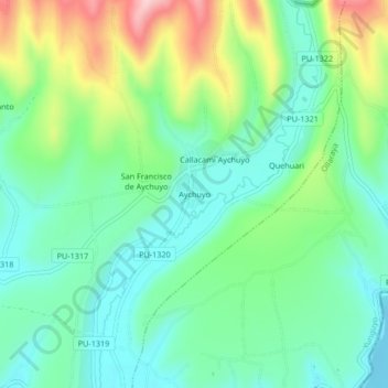 Mapa topográfico Aychuyo, altitude, relevo