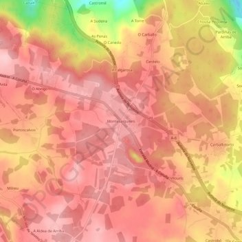 Mapa topográfico Montesalgueiro, altitude, relevo