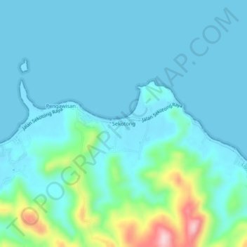 Mapa topográfico Sekotong, altitude, relevo