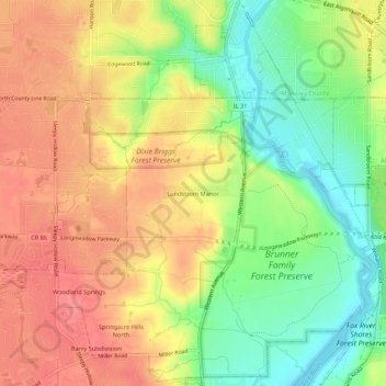 Mapa topográfico Lundstrom Manor, altitude, relevo