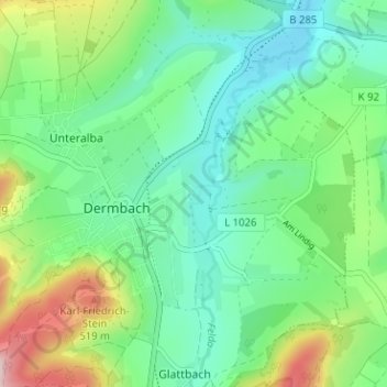 Mapa topográfico Bodenmühle, altitude, relevo