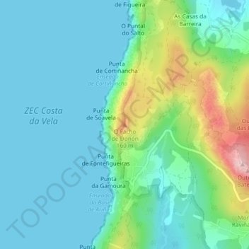 Mapa topográfico Facho de Donon;Monte do Facho, altitude, relevo