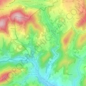 Mapa topográfico Blanchard, altitude, relevo