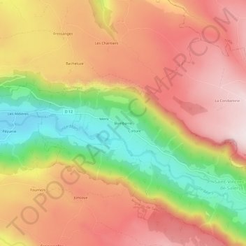 Mapa topográfico Bombarre, altitude, relevo