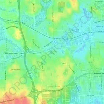 Mapa topográfico Minnetonka Mills, altitude, relevo