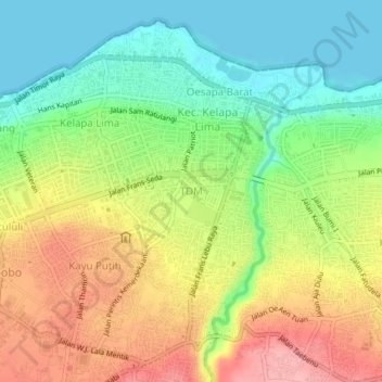Mapa topográfico TDM, altitude, relevo