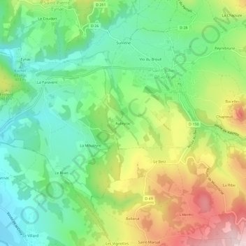 Mapa topográfico Auteyrac, altitude, relevo