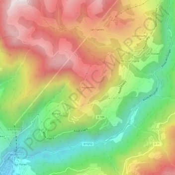 Mapa topográfico Hauteville, altitude, relevo