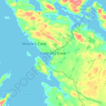 Mapa topográfico Cottrell's Cove, altitude, relevo