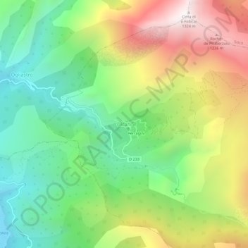 Mapa topográfico Olcani, altitude, relevo