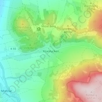 Mapa topográfico Kranlucken, altitude, relevo