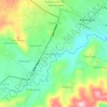 Mapa topográfico Windujanten, altitude, relevo