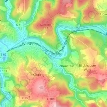 Mapa topográfico Frankenthal, altitude, relevo