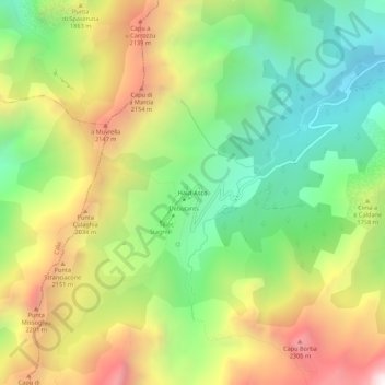 Mapa topográfico Haut-Asco, altitude, relevo