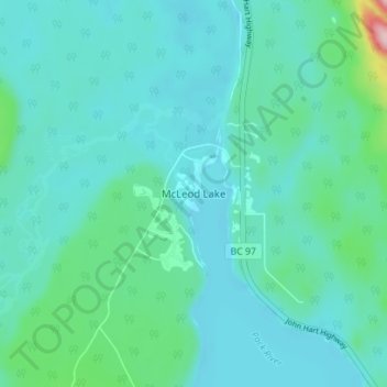 Mapa topográfico McLeod Lake, altitude, relevo