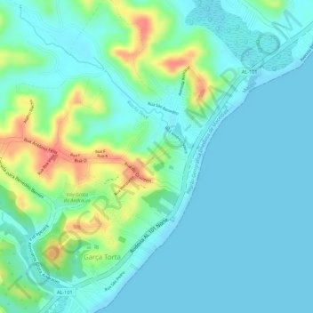 Mapa topográfico Alto da favela, altitude, relevo