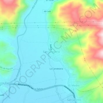 Mapa topográfico San Gregorio, altitude, relevo
