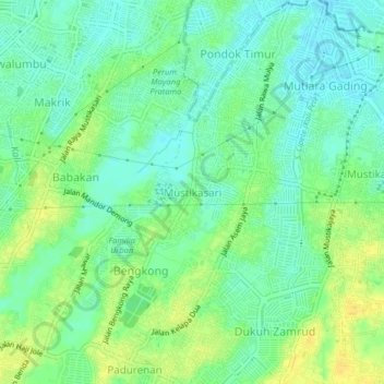 Mapa topográfico Mustikasari, altitude, relevo
