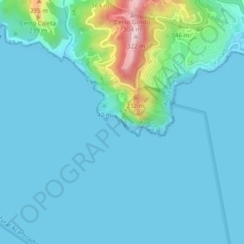 Mapa topográfico Cueva de las Palomas, altitude, relevo
