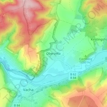 Mapa topográfico Oberzella, altitude, relevo