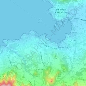 Mapa topográfico Cala de Bou, altitude, relevo