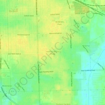 Mapa topográfico Anthony Wayne Village, altitude, relevo