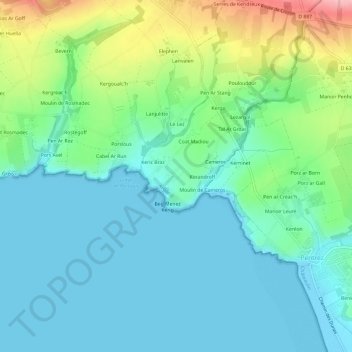Mapa topográfico Keric Bian, altitude, relevo