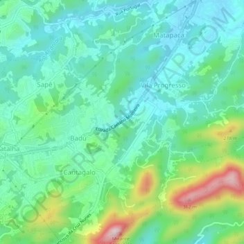 Mapa topográfico Pendotiba, altitude, relevo