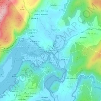 Mapa topográfico Ponteceso, altitude, relevo