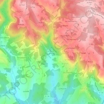 Mapa topográfico Le Moulin de Vignols, altitude, relevo