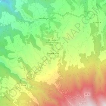 Mapa topográfico Hoya Grande, altitude, relevo