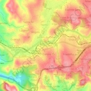 Mapa topográfico Comnidades, altitude, relevo