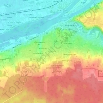 Mapa topográfico Les Corneaux, altitude, relevo
