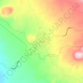 Mapa topográfico Zacan, altitude, relevo