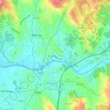 Mapa topográfico Ferreiros, altitude, relevo