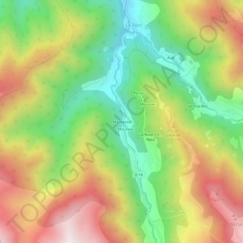 Mapa topográfico Moureous, altitude, relevo