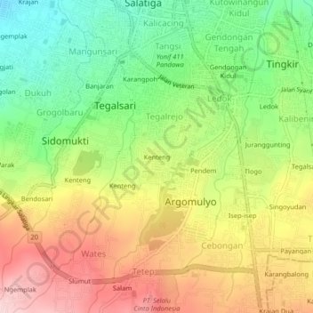 Mapa topográfico Kenteng, altitude, relevo