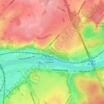 Mapa topográfico Grands Malades, altitude, relevo