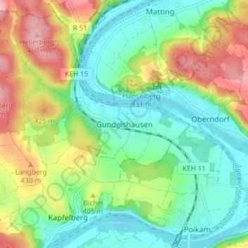 Mapa topográfico Gundelshausen, altitude, relevo