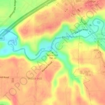 Mapa topográfico Waite Hill, altitude, relevo