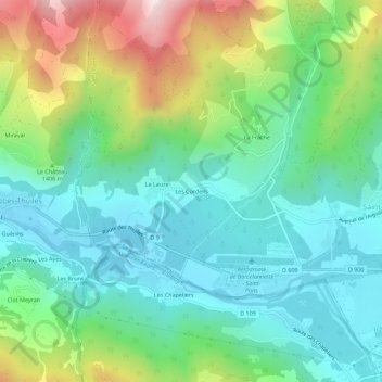 Mapa topográfico Les Cordeils, altitude, relevo
